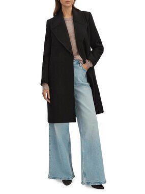 Reiss Katia Women's Wool Blend Felt Coat Jacket in Black Size US 14